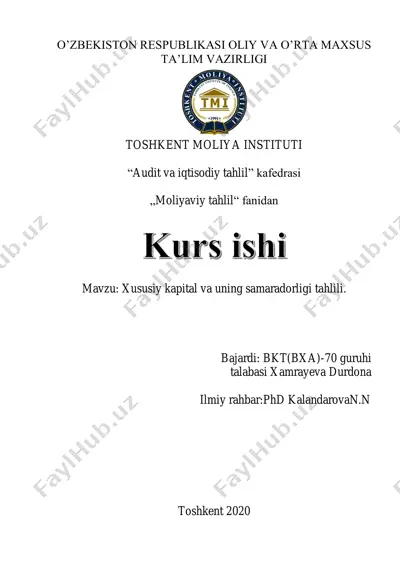 xususiy kapital va uning samaradorligi tahlili — PDF
