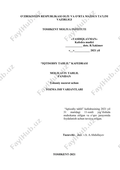 "moliyaviy tahlil fanidan yozma ish variantlari" — DOCX