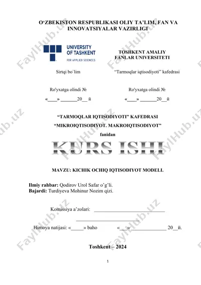 "kichik ochiq iqtisodiyot modeli" — DOCX