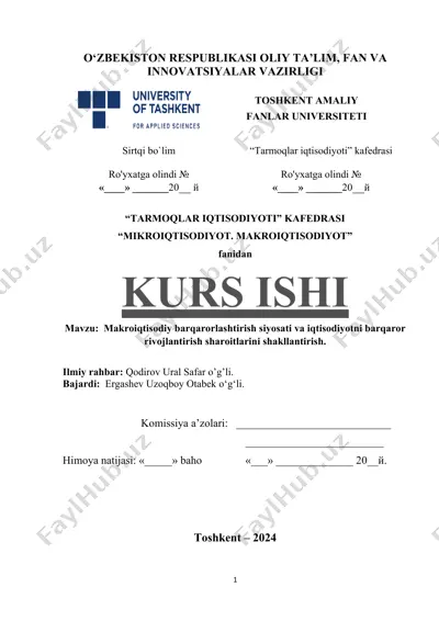 makroiqtisodiyotni barqaror rivojlantirish siyosati va iqtisodiyotni barqaror rivojlantirish sharoitlarini shakllantirish — DOCX