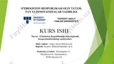 o'zbekiston respublikasida makroiqtisodiy barqarorlashning xususiyatlari — PPTX