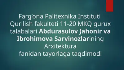 karkasli binolar va ularning turkumlari — PPTX