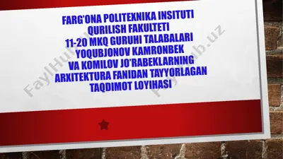 berilgan topshiriqqa asosan binoning loyihaviy yechimlarini tahlil qilish. bino qavat rejasini ishla — PPTX