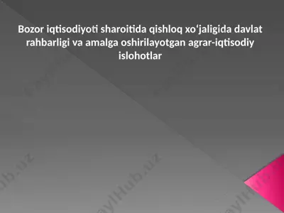 bozor iqtisodiyoti sharoitida qishloq xo‘jaligida davlat rahbarligi va amalga oshirilayotgan agrar-iqtisodiy islohotlar — PPTX