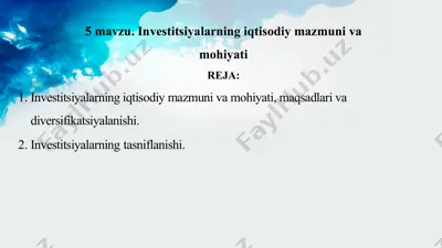 investitsiyalarning iqtisodiy mazmuni va mohiyati — PPTX