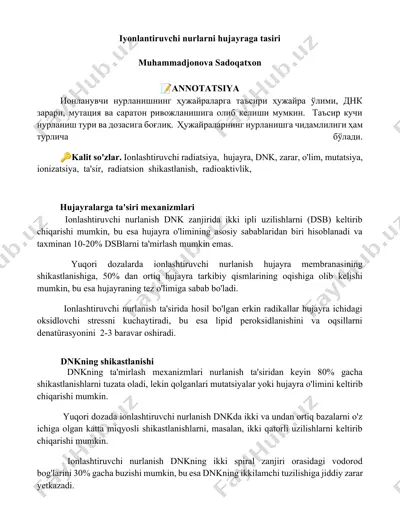 ionlashtiruvchi nurlarni hujayraga tasiri — DOCX