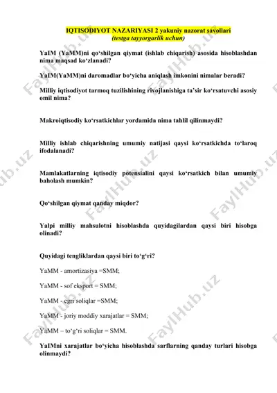 iqtisodiyot nazariyasi 2 yakuniy nazorat savollari — DOC