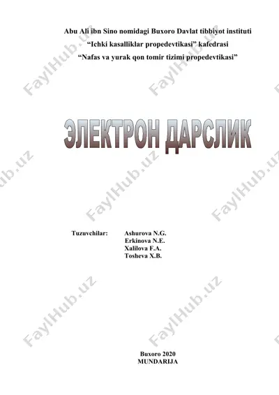 abu ali ibn sino nomidagi buxoro davlat tibbiyot instituti "ichki kasalliklar propedevtikasi" kafedrasi "nafas va yurak qon tomir tizimi propedevtikasi" — DOCX