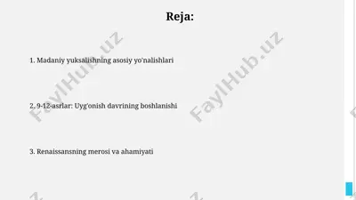 madaniy yuksalish tarixi — PPTX