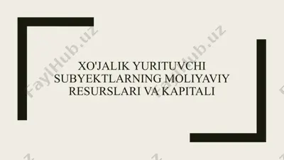 xo'jalik yurituvchi subyektlarning moliyaviy resurslari va kapitali — PPTX
