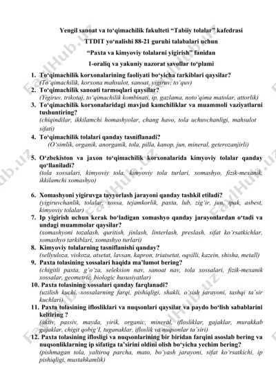 paxta va kimyoviy tolalarni yigirish — DOC
