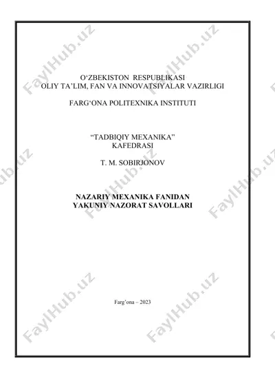 nazariy mexanika fanidan yakuniy nazorat savollari — DOC