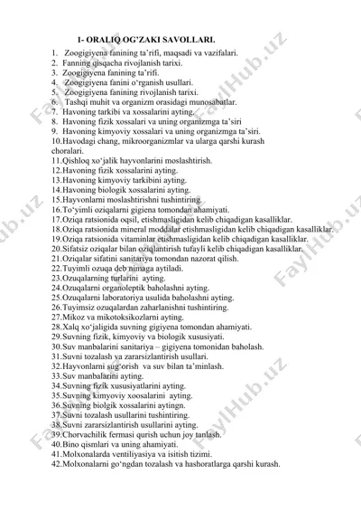 zoogigiyena fanining rivojlanishi — DOC