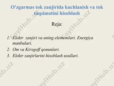 elektr energiya qurol zanjir va uning elementlari — PPTX