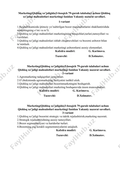 qishloq xo’jaligi mahsulotlari marketingi fanidan yakuniy nazorat savollari — DOC