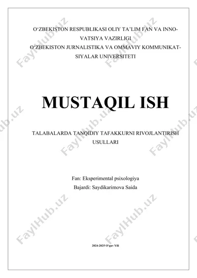 tanqidiy tafakkurni rivojlantirish usullari — DOCX