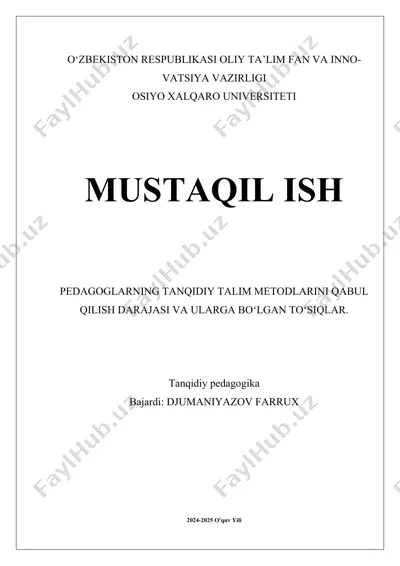 tanqidiy pedagogika va ularga bo‘lgan to‘siqlar — DOCX