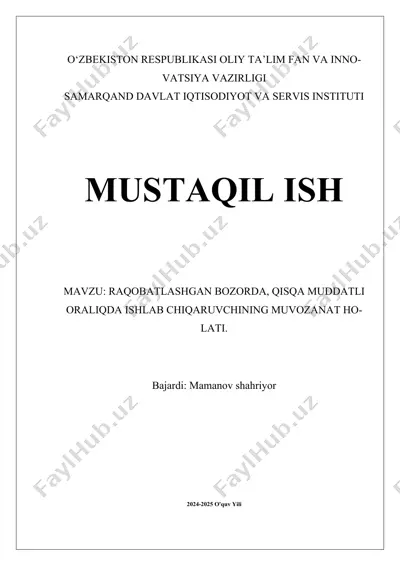 raqobatlashgan bozorlarda muvozanat holati — DOCX