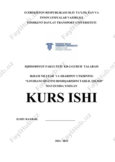 loyihani sifatini boshqarishni tahlil qilish — DOCX