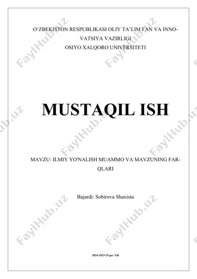 ilmiy yo'nalish muammo va mavzuning farqlari — DOCX