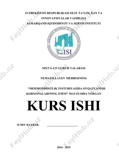 mehmondostlik industriyasida ovqatlanish korxonalari — DOCX