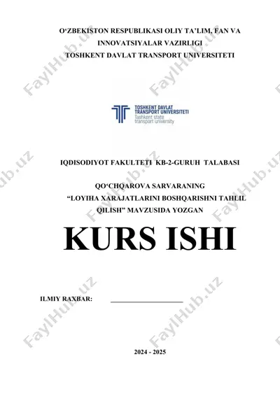 loyiha xarajatlarini boshqarishni tahlil qilish — DOCX