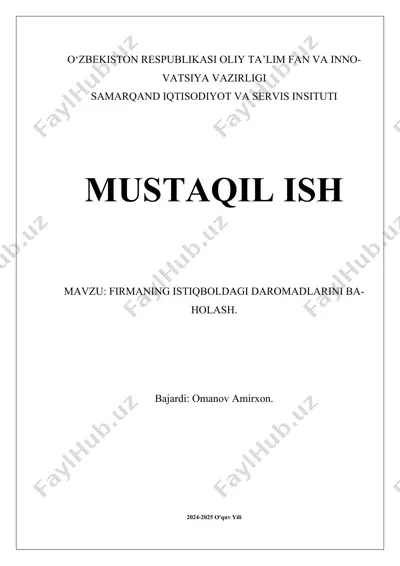 firmaning istiqboldagi daromadlarini baholash — DOCX