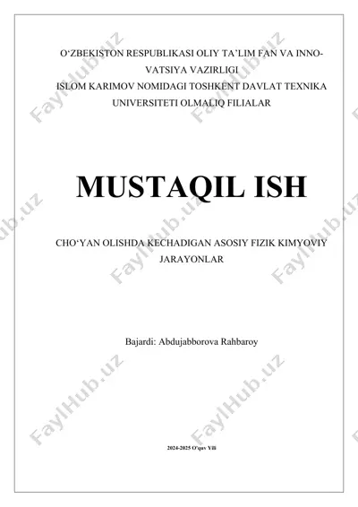 cho‘yan olish jarayoni metallurgiya va materialshunoslik sohalarining eng muhim va murakkab muammolaridan biri — DOCX