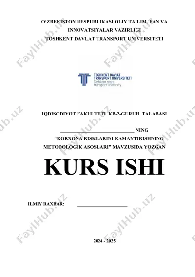 "korxona risklarini kamaytirishning metodologik asoslari" — DOCX