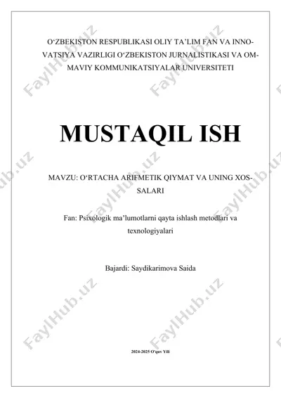 o‘rtacha arifmetik qiymat va uning xossalari — DOCX