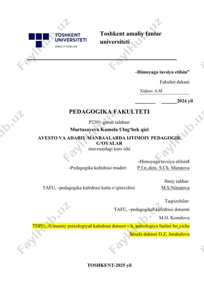 avesto va adabiy manbaalarda ijtimoiy pedagogik gʻoyalar — DOCX