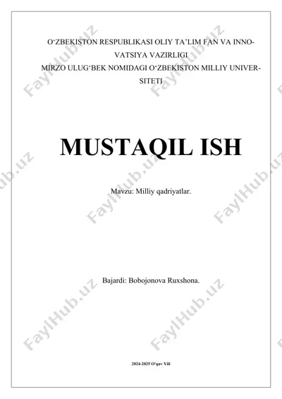 mustaqil ish - milliy qadriyatlar — DOCX