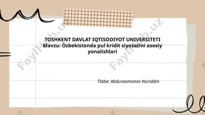 òzbekistonda pul-kredit siyosatining umumiy tavsifi — PPTX