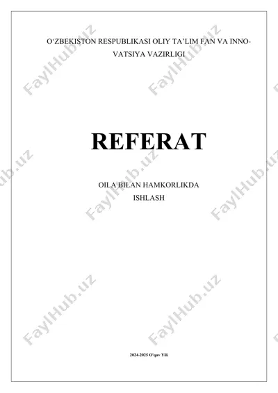 o‘zbekiston respublikasi oliy ta’lim fan va innovatsiya vazirligi referat — DOCX