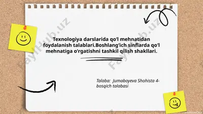 texnologiya darslarida qoʻl mehnatidan foydalanish talablari — PPTX