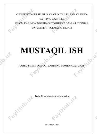 kabel-sim maxsulotlarining nomenklaturasi — DOCX