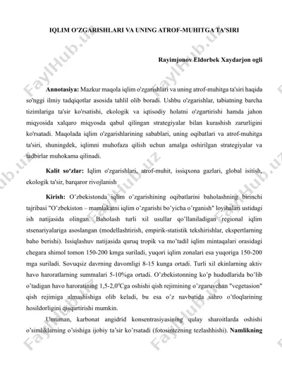 iqlim o'zgarishlari va uning atrof-muhitga ta'siri — DOCX