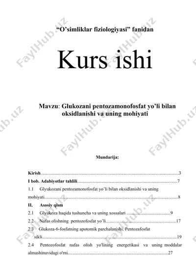 glukozani pentozamonofosfat yo’li bilan oksidlanishi va uning mohiyati — DOCX