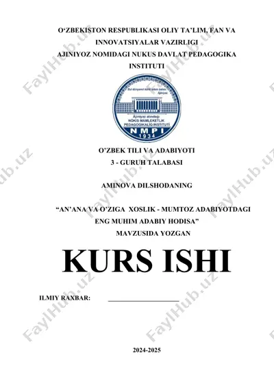 "an'ana va o'ziga xoslik - mumtoz adabiyotdagi eng muhim adabiy hodisa" — DOCX