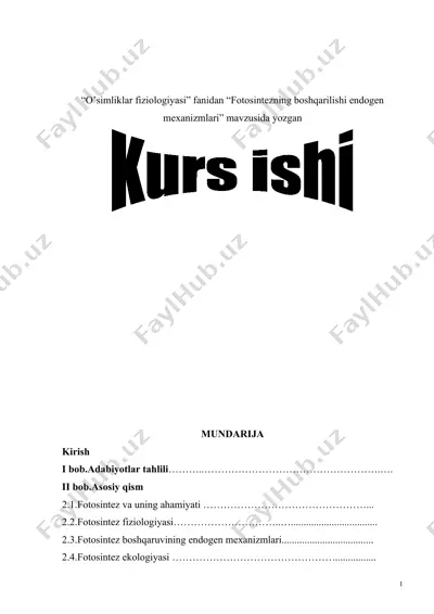 fotosintezning boshqarilishi endogen mexanizmlari — DOCX