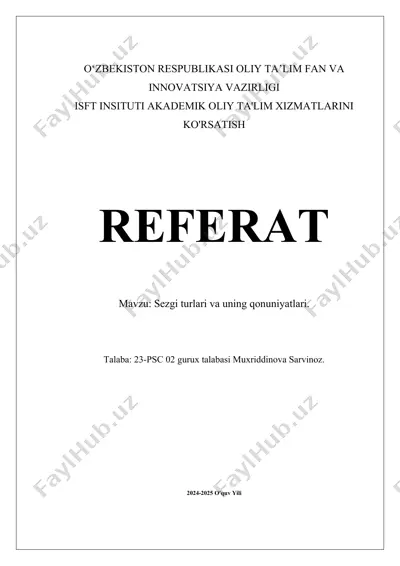sezgi turlari va uning qonuniyatlari — DOCX