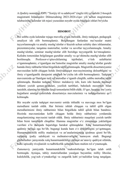 magistratura talabasining kalendar ish rejasi — DOCX