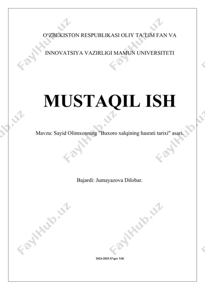 sayid olimxonning "buxoro xalqining hasrati tarixi" asari — DOCX