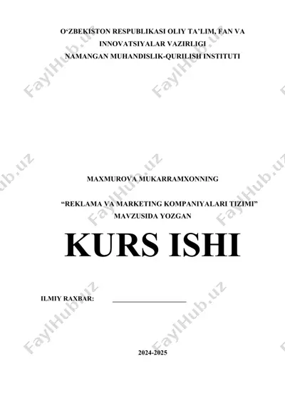 "reklama va marketing kompaniyalari tizimi" mavzusida kurs ishi — DOCX