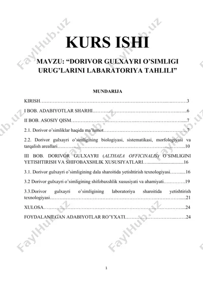 dorivor gulxayri o’simliklari laboratoriya tahlili kurs ishi — DOCX