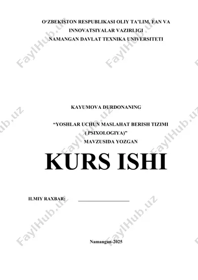 yoshlar uchun maslahat berish tizimi (psixologiya) — DOCX