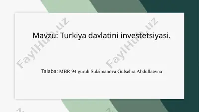 turkiya davlatini investitsiyasi — PPTX