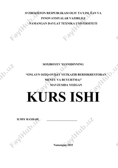 onlayn oziq-ovqat yetkazib berish (restoran menyu va buyurtma) — DOCX