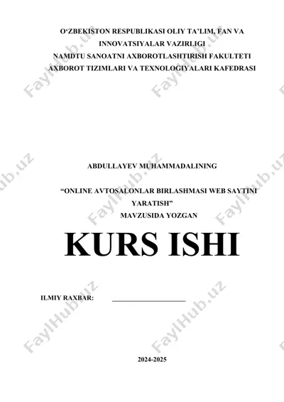 "online avtosalonlar birlashmasi web saytini yaratish" — DOCX