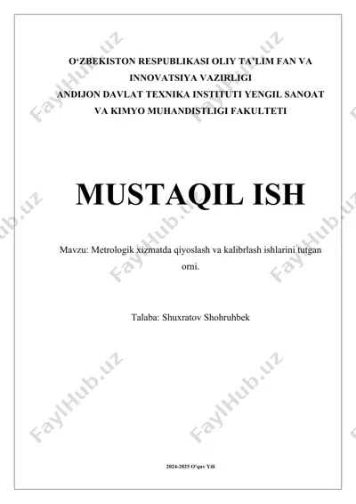 qiyoslash va kalibrlash ishlarini tutgan orni — DOCX